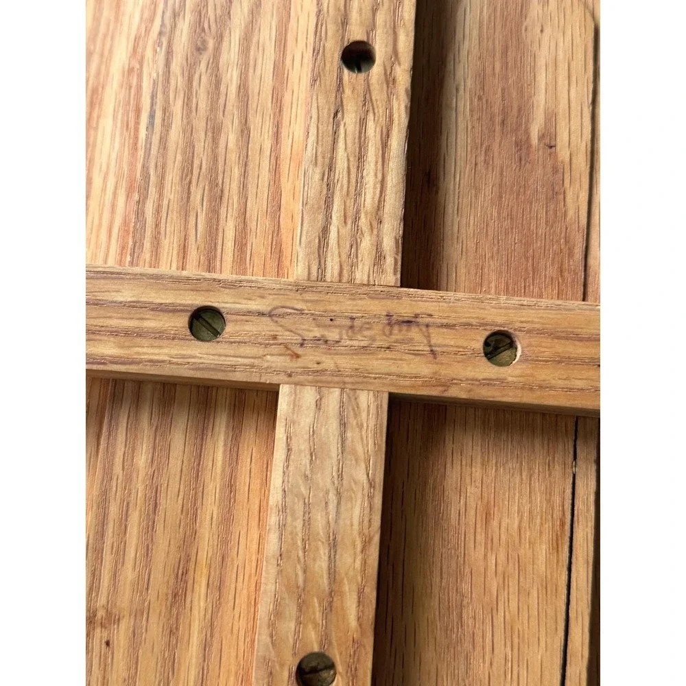 Handcrafted Oak‎ Wood Trug Basket Signed Studio Craft Brass Hardware Cottagecore